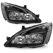 For 2003-2007 Honda Accord 2/4DR Black Headlights Clear Corner Headlamps Pair