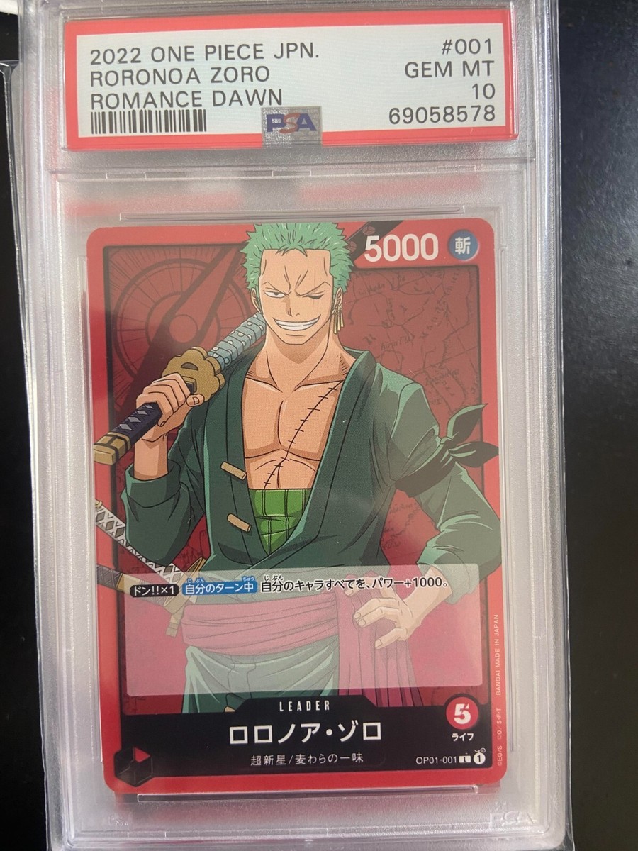 PSA 10 Gem Mint Roronoa Zoro Romance Dawn OP01-001 SR Leader PSA 10 Gem Mint Roronoa Zoro Romance Dawn OP01-001 SR Leader