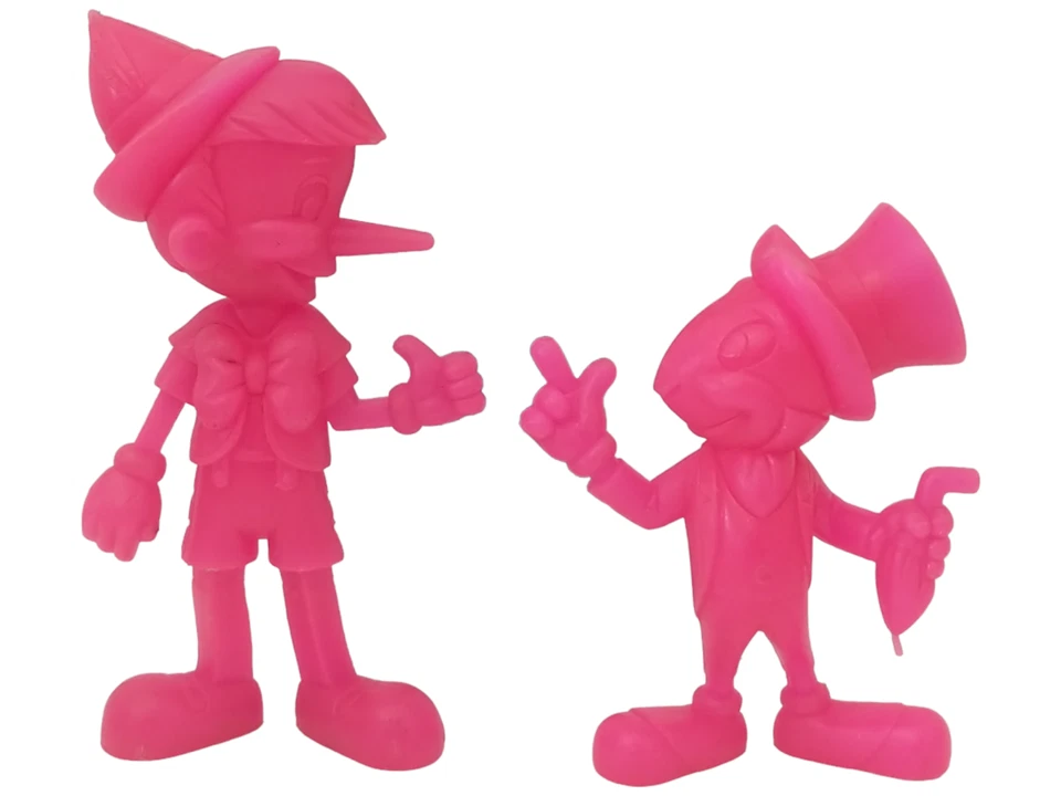 Vintage Walt Disney Louis Marx Pinocchio Jiminy Cricket Pink Plastic Figures 71 - Image 3 of 4