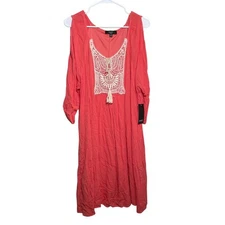 Naif Dress Women's 2X Pink Crochet Cold Shoulder Boho 3/4 Sleeve Shift NWT