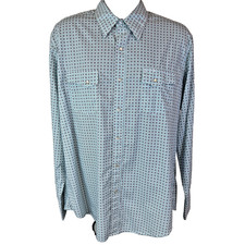 Wrangler Wrancher Mens XL Blue Geometric Pearl Snap Western Cowboy Rodeo
