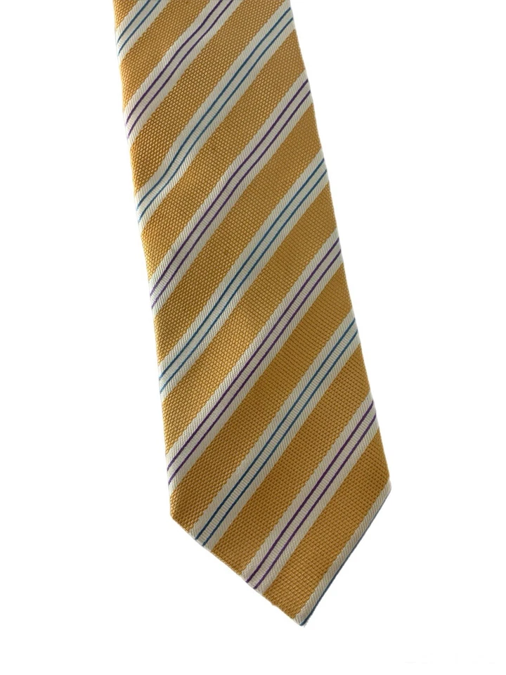 Corbata de seda Mark Pendleton naranja púrpura azul a rayas hecha en Italia YGI Q5-6 Foto 3 de 4