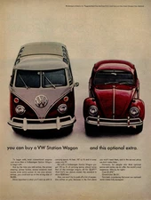 Volkswagen Beetle Bus VW Bug Poster - VW Advertising Mid Century Wall Art 11x14”