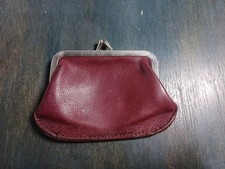 Vintage Nappa Leather 4 1/2" Maroon Kiss Lock Change/Coin Purse - Fast Shipping