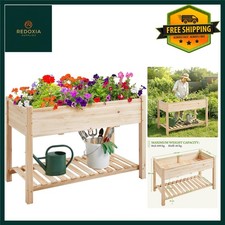 Tall Wooden Raised Garden Bed Planter Box with Storage Shelf 119x80x57cm