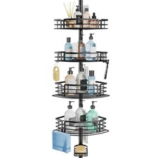 Corner Shower Caddy Tension Pole - Rustproof Shower Shelves with Towel Bar  ...