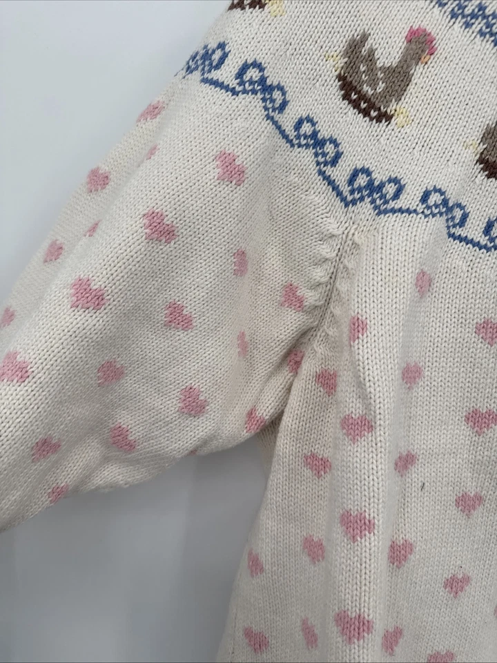 Suéter Eddie Bauer Vintage Años 90 Pastel Pollos Flores Corazones Tejido Talla L Foto 3 de 4