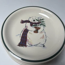 Pfaltzgraff Snow Bear Bread & Butter Dessert Plate 8076261 6" Green Rim Set Of 4