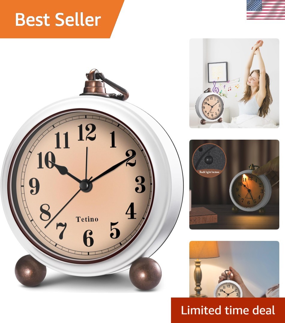 Analog Alarm Clock,Battery Powered Desk Clocks with Night Light,Silent Non Ti...