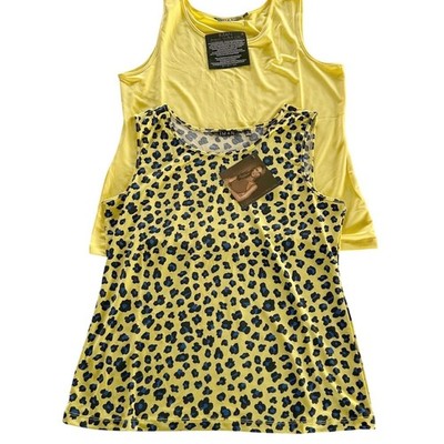 IMAN Global Chic Tank Top Set of 2 Wms L Yellow Leopard Print Sleeveless Casual
