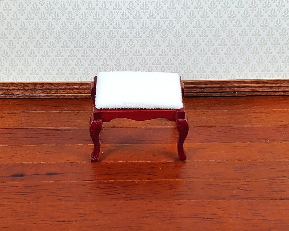 Taburete tocador para casa de muñecas banco acabado caoba asiento de tela muebles escala 1:12 Foto 2 de 4
