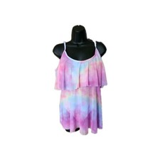 Tie Dye Pink Swim Suit 2 Piece Long/Sheer Top High Bottoms Full Coverage 3XL