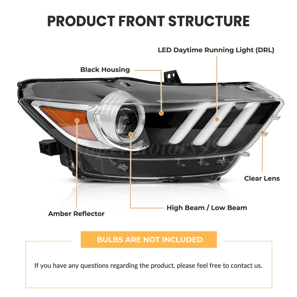 For 2015 2016 2017 Ford Mustang Headlights Assembly w/LED DRL HID Xenon Pair Foto 4 de 4