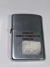 Vintage 1950s Sandusky Cement Products Co. Chrome Zippo Lighter Pat 2517191