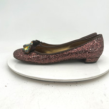 Miu Miu Women Size EU 39.5 US 9.5 Pink Glitter Bow Accents Ballerina Flat Shoes