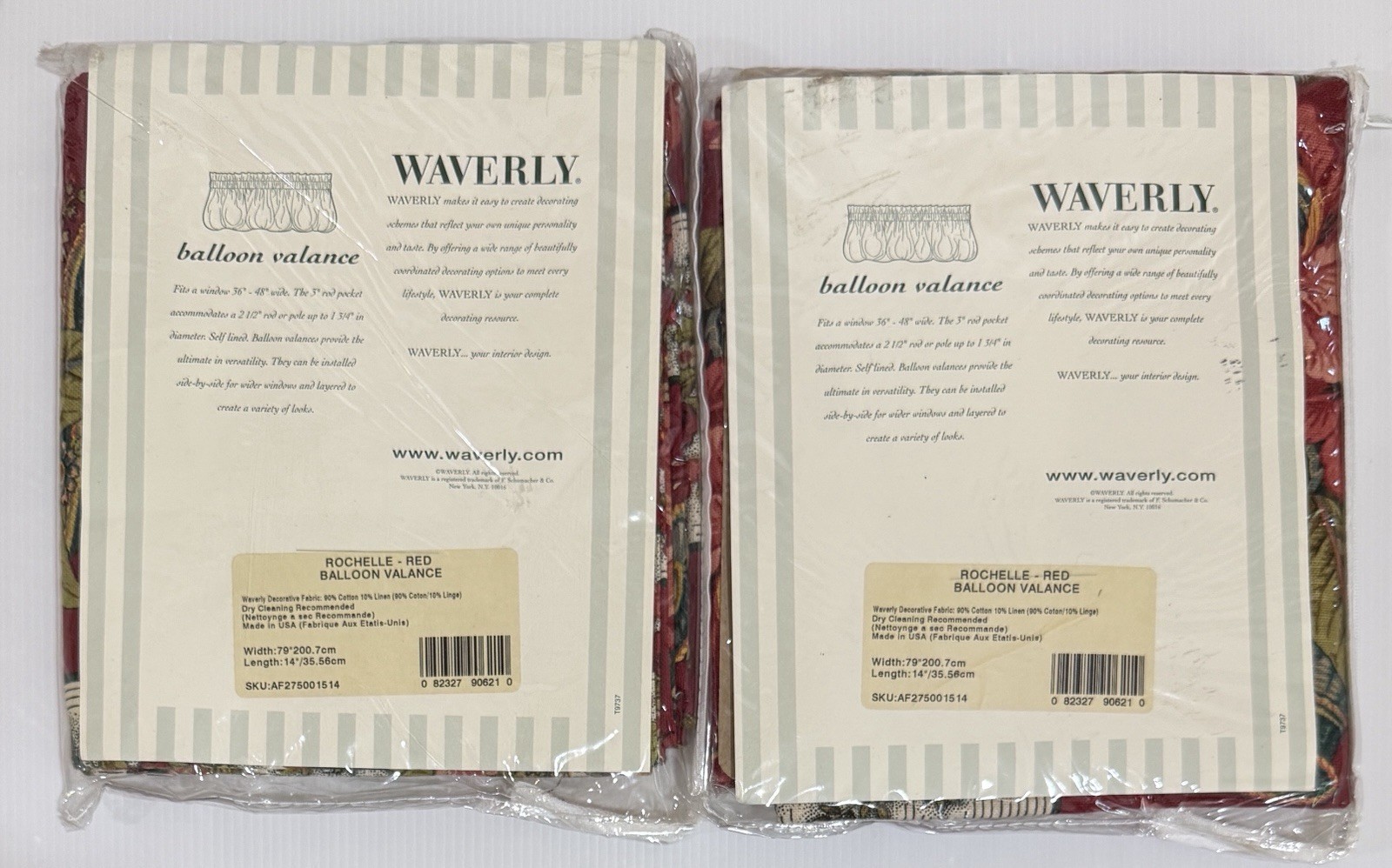 Waverly Red Rochelle Balloon Valance French Country Rooster Floral Set Of 2 NEW