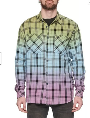 New Mens Eleven Paris Multi Dip Dye Plaid MSRP $130 SIZE 2XL