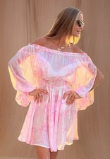 Pareo & Juliet Pink Floral Chiffon Satin Dress Margarita Palau The White Lotus