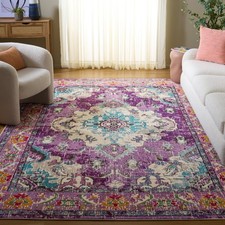 SAFAVIEH Monaco Collection Area Rug - 3' Round, Violet  Light Blue, Non-Shed...