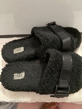 UGG Fluffita Black Platform Slides Sheepskin Slippers Sandals Women's