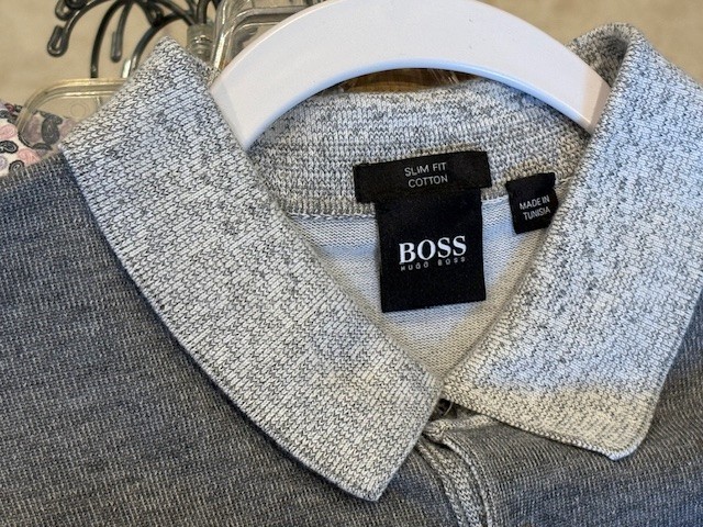 BOSS Hugo Boss Mens Short Sleeve Grey Cotton Polo Shirt Medium $150