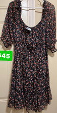 Wild Fable Fit  Flare Floral Knee Length Dress M Short Sleeve Ruffle Accents