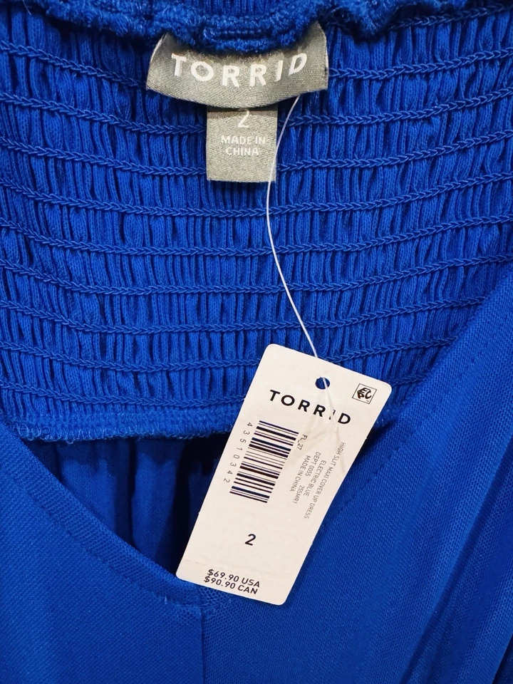 Maxi Vestido Tórrido Vibrante Azul Transparente Natación Cubre 2X Nuevo con Etiquetas Foto 2 de 4