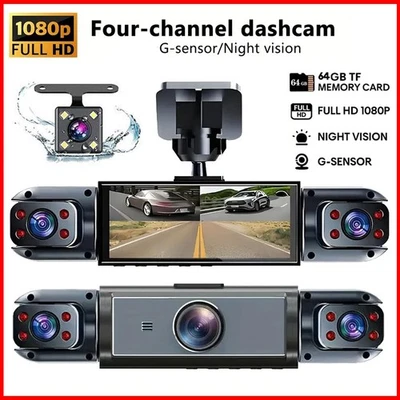 360 Degree View 4 Channel Dash Cam Front Rear Inside Left Right Dash Camera NEW