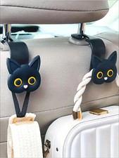 2Pcs Adorable 3D Cartoon Cat Car Seat Headrest Hooks - Universal Vehicle Storag