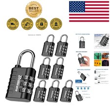 8 Pack Waterproof Combination Locks - Black Zinc Alloy Travel Secure Solution