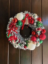 12” Kitschy Retro Inspired Vintage Holiday Ornament Wreath 