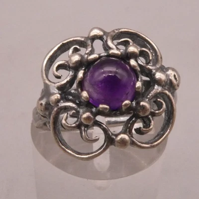 Ring Silber 835 wunderschön floral verzierter alter Trachtenring mit Amethyst - Bild 1 von 4