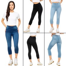 Enzo Womens Cropped Jeans Ladies Stretch Elasticated Denim Jeggings Casual Capri