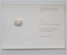 DDR Urkunde 30 Jahre NVA Armee (für Jubiläumsmedaille Berlin  1986, East germany