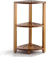 3-Tier Corner Shower Caddy Stand, Wood Shower Organizer Standing with Anti-Slip