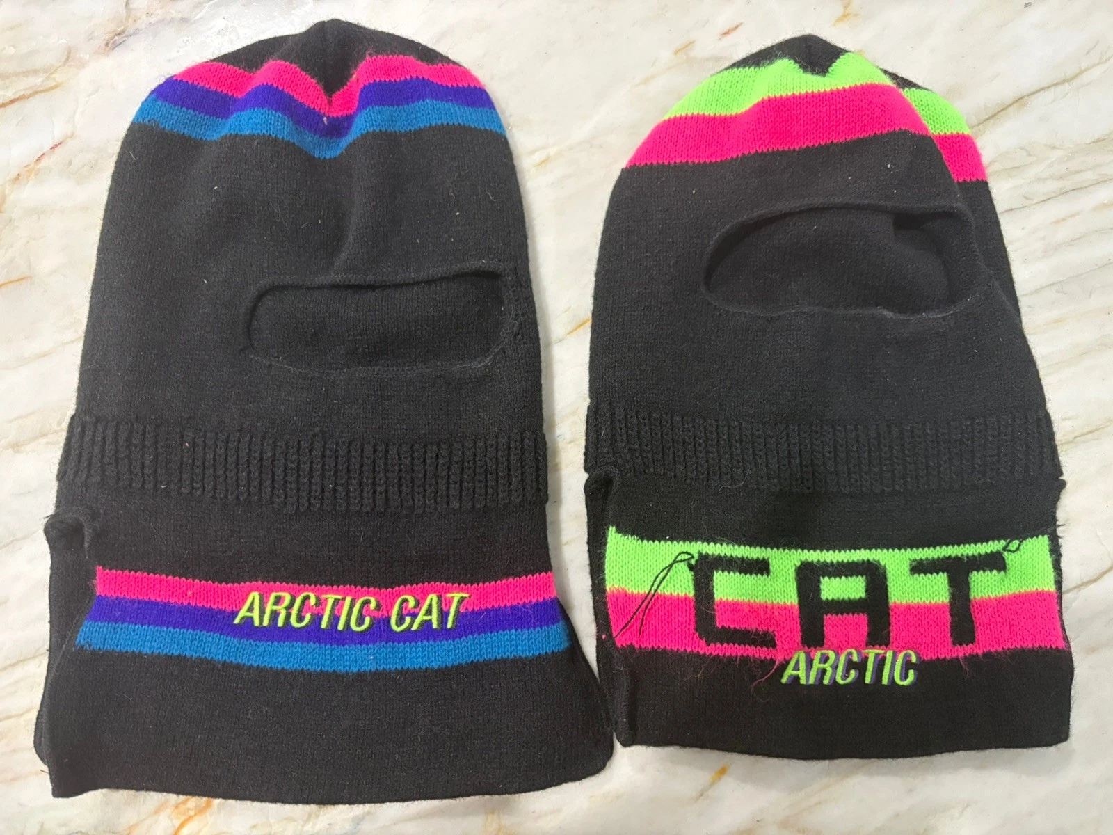 Lot of 2 Vintage 80s ARTIC CAT Snowmobile Full Face Mask Neon Balaclava