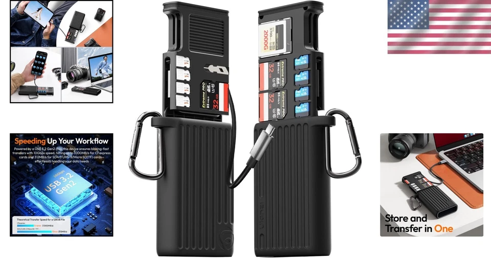 Durable USB 3.2 SD/Micro SD Card Reader with Built-In Type-C Cable & Ejector Pin - Image 2 of 4