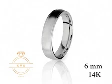 14K White Gold 6mm Milgrain Edge Wedding Band Ring - Comfort Fit Matte Brushed