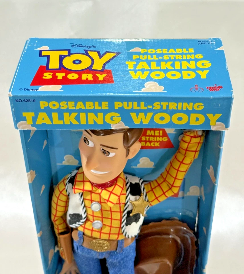 Muñeca Toy Story Woody 1995 cuerda de tracción posable primera edición Thinkway Disney rara Foto 4 de 4