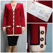 NWT St. John Collection Red Jacket L 10 12 Suit Blazer White Black Trim Pockets
