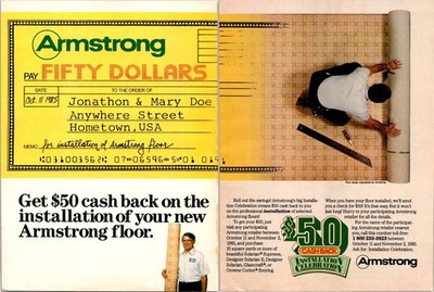 Armstrong Vintage Print Ad Poster Floor Installation 1985 Cash Back
