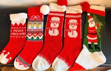 VTG 1980s Lot 5 Knitted Christmas Stockings 1 Hand Knitted