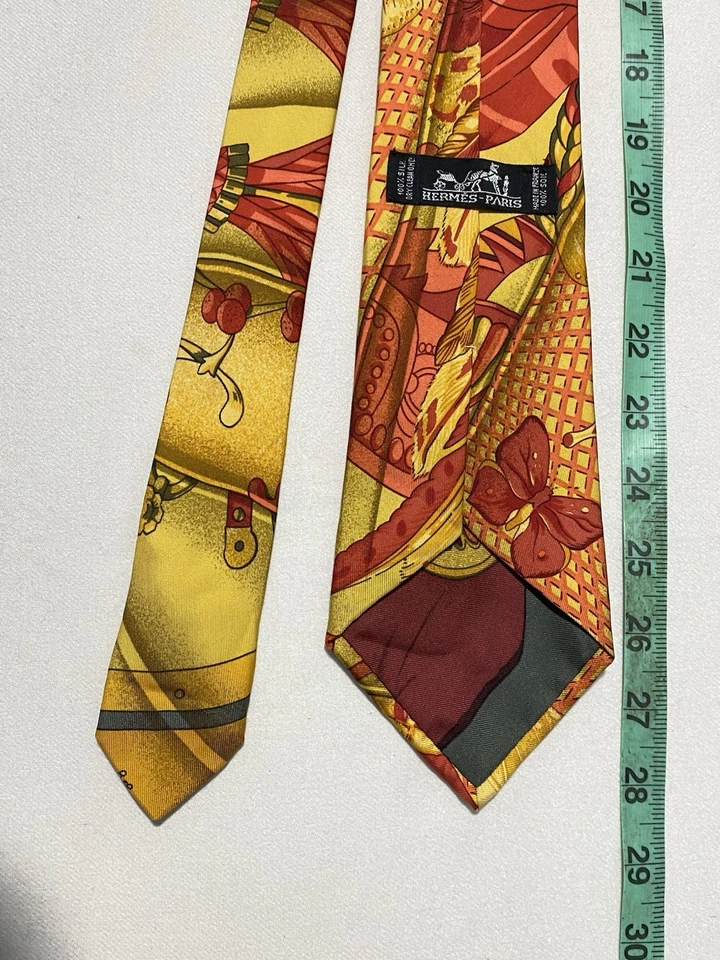 HERMÈS PARIS. РЕДКИЙ ОРАНЖЕВЫЙ ГАЛСТУК. Узор бабочка. Сделано во Франции. Ec - Изображение 4 из 4