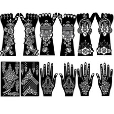 12 Sheets Henna Tattoo Stencils Kit, Reusable Temporary Tattoo Stickers