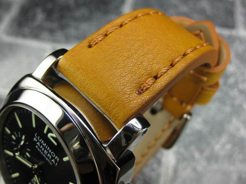 Nouveau bracelet de montre marron moutarde marron moutarde 24 mm grand bracelet en cuir souple pour PANERAI marron - Photo 1 sur 8