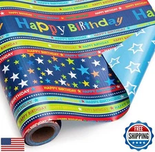 Burymento Reversible Birthday Wrapping Paper for Boys Girls Kids Adults Baby 
