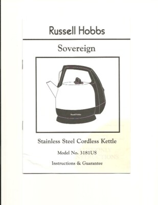 Russel Hobbs Sovereign Stainless Steel Electric Kettle Manual User Guide 
