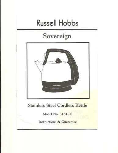 Russel Hobbs Sovereign Stainless Steel Electric Kettle Manual User Guide 