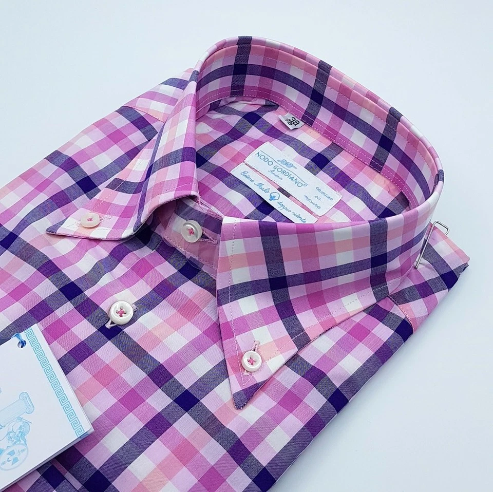 Camicia Quadri Rosa Button down Cotone makò doppio ritorto (Tessitura Monti) - Immagine 3 di 4