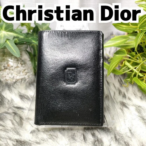 Portefeuille compact Christian Dior triple pli noir vintage 2450